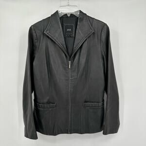 JLC Womens‎ S Black Y2K Leather Jacket Zip Minimalist Moto Style Modern Classic